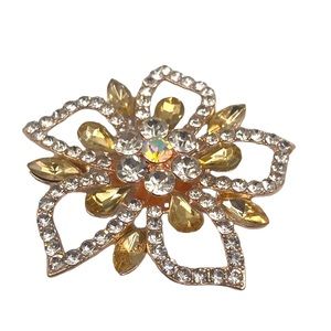 Gold Tone Floral Crystal Brooch